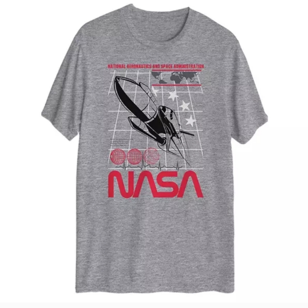 Mens NASA Graphic T-Shirt 2XL Gray 🆕 Short Sleeve Crew Neck